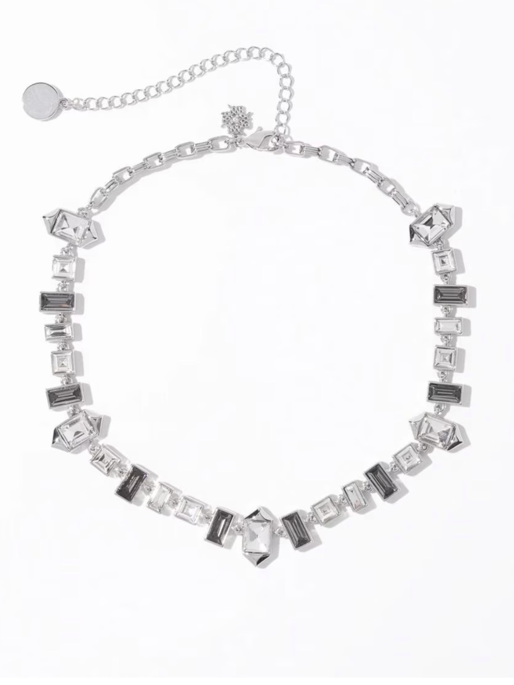 White House Black Market Silver Art Deco Statement Necklace